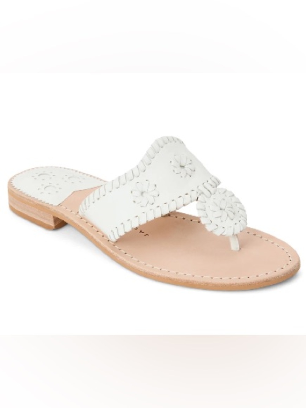 Jack Rogers Original Jacks Thong Sandal White Leather Floral Sz: 8.5